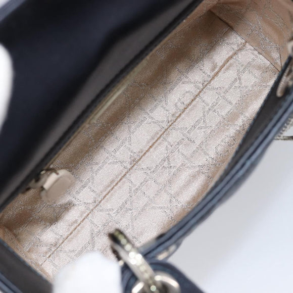 Christian Dior Mini Cannage Hand Bag Satin Navy Silver Auth yk21095SM