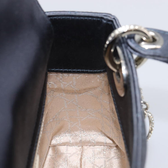 Christian Dior Mini Cannage Hand Bag Satin Navy Silver Auth yk21095SM