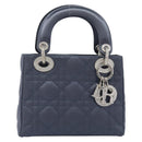 Christian Dior Mini Cannage Hand Bag Satin Navy Silver Auth yk21095SM-2