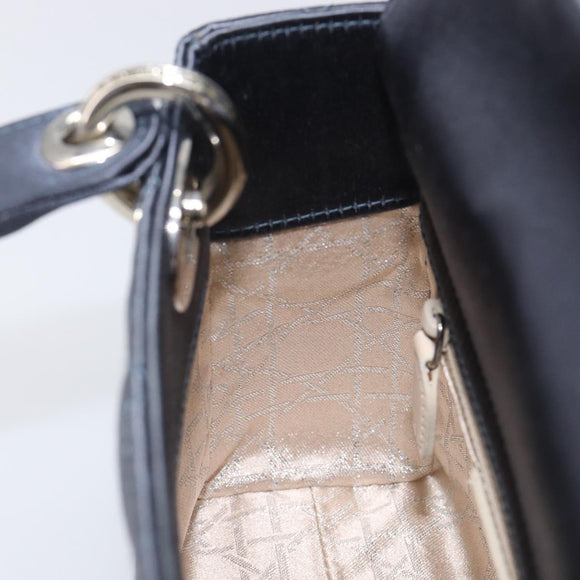 Christian Dior Mini Cannage Hand Bag Satin Navy Silver Auth yk21095SM