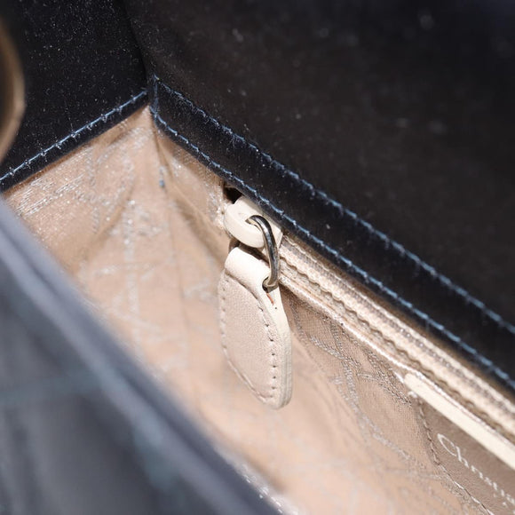 Christian Dior Mini Cannage Hand Bag Satin Navy Silver Auth yk21095SM