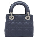 Christian Dior Mini Cannage Hand Bag Satin Navy Silver Auth yk21095SM-3