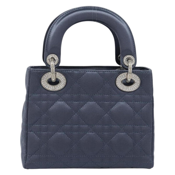 Christian Dior Mini Cannage Hand Bag Satin Navy Silver Auth yk21095SM