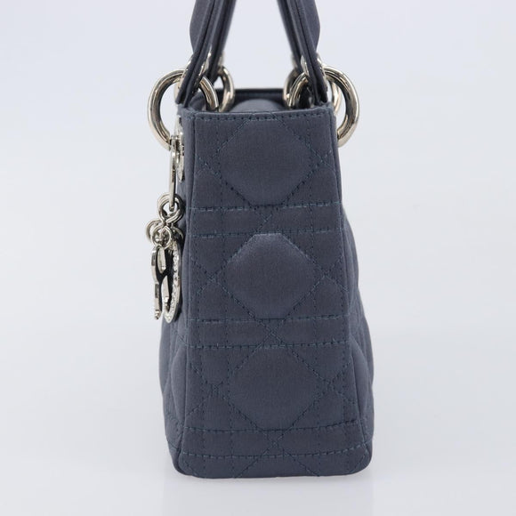 Christian Dior Mini Cannage Hand Bag Satin Navy Silver Auth yk21095SM
