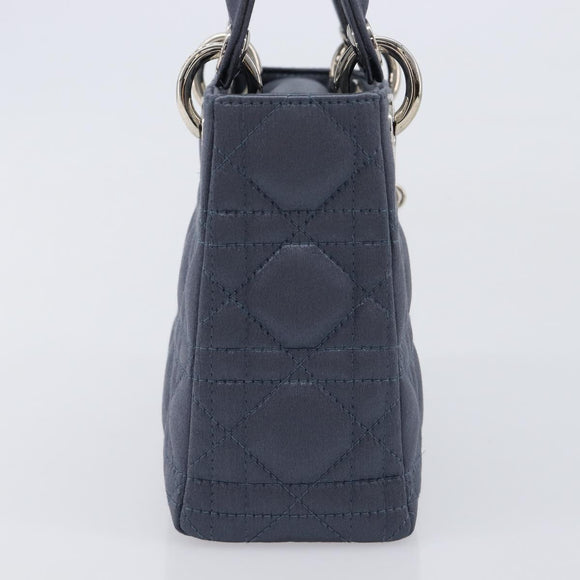 Christian Dior Mini Cannage Hand Bag Satin Navy Silver Auth yk21095SM