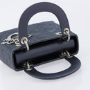 Christian Dior Mini Cannage Hand Bag Satin Navy Silver Auth yk21095SM-6