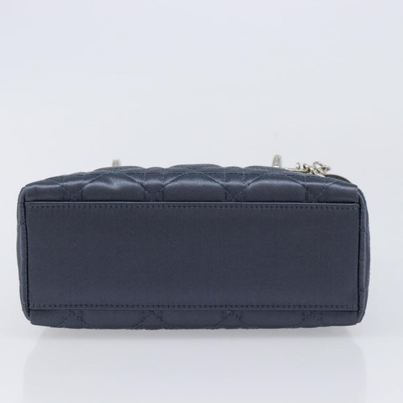 Christian Dior Mini Cannage Hand Bag Satin Navy Silver Auth yk21095SM