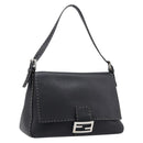 FENDI Selleria Mamma Baguette Shoulder Bag Leather Black Silver Auth yk21101SAM-1