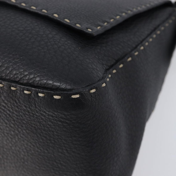 FENDI Selleria Mamma Baguette Shoulder Bag Leather Black Silver Auth yk21101SAM