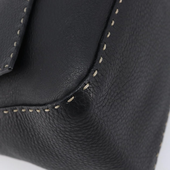 FENDI Selleria Mamma Baguette Shoulder Bag Leather Black Silver Auth yk21101SAM