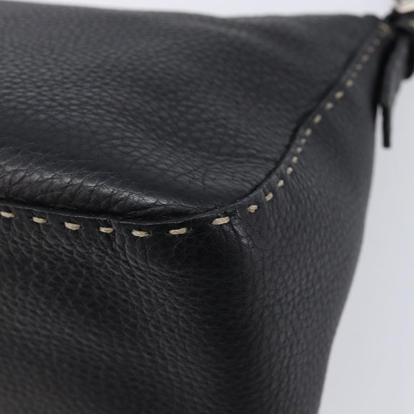 FENDI Selleria Mamma Baguette Shoulder Bag Leather Black Silver Auth yk21101SAM