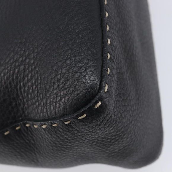 FENDI Selleria Mamma Baguette Shoulder Bag Leather Black Silver Auth yk21101SAM