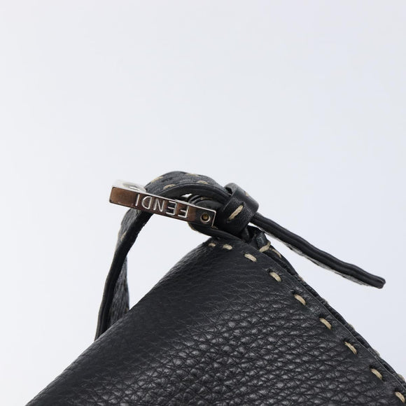 FENDI Selleria Mamma Baguette Shoulder Bag Leather Black Silver Auth yk21101SAM