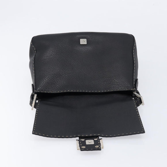 FENDI Selleria Mamma Baguette Shoulder Bag Leather Black Silver Auth yk21101SAM