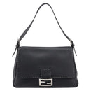 FENDI Selleria Mamma Baguette Shoulder Bag Leather Black Silver Auth yk21101SAM-2