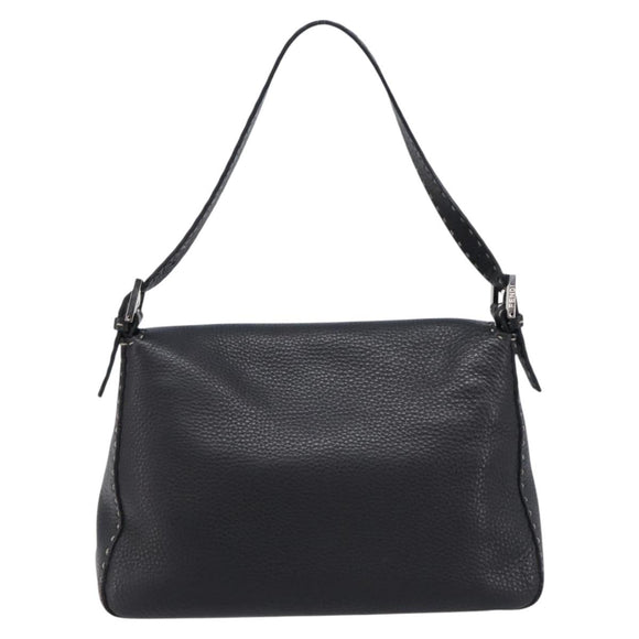 FENDI Selleria Mamma Baguette Shoulder Bag Leather Black Silver Auth yk21101SAM