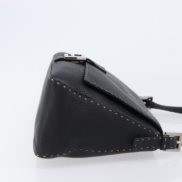 FENDI Selleria Mamma Baguette Shoulder Bag Leather Black Silver Auth yk21101SAM