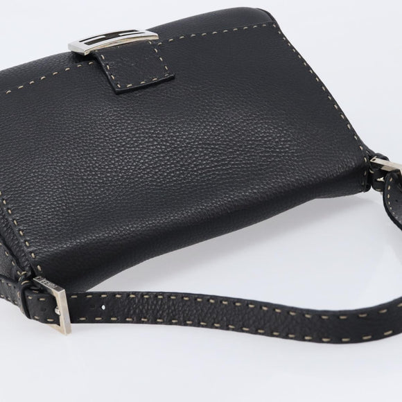 FENDI Selleria Mamma Baguette Shoulder Bag Leather Black Silver Auth yk21101SAM
