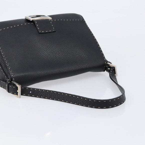 FENDI Selleria Mamma Baguette Shoulder Bag Leather Black Silver Auth yk21101SAM