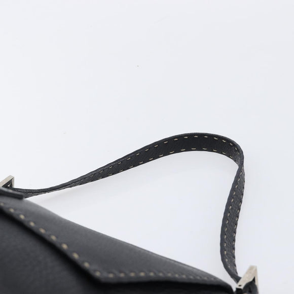 FENDI Selleria Mamma Baguette Shoulder Bag Leather Black Silver Auth yk21101SAM