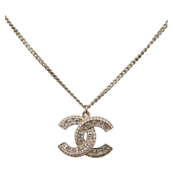 CHANEL COCO Mark Necklace Metal Gold Tone CC Auth yk21103M