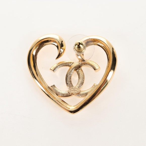 CHANEL Heart COCO Mark Pierce Metal Gold Tone CC Auth yk21104M