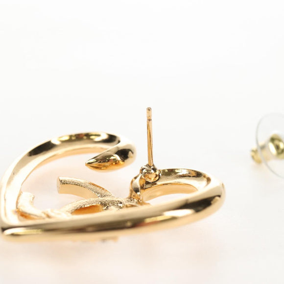 CHANEL Heart COCO Mark Pierce Metal Gold Tone CC Auth yk21104M