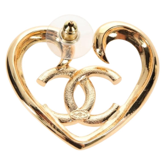 CHANEL Heart COCO Mark Pierce Metal Gold Tone CC Auth yk21104M