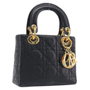 Christian Dior Mini cannage Hand Bag Lamb Skin Black Gold Auth yk21108SAM-1