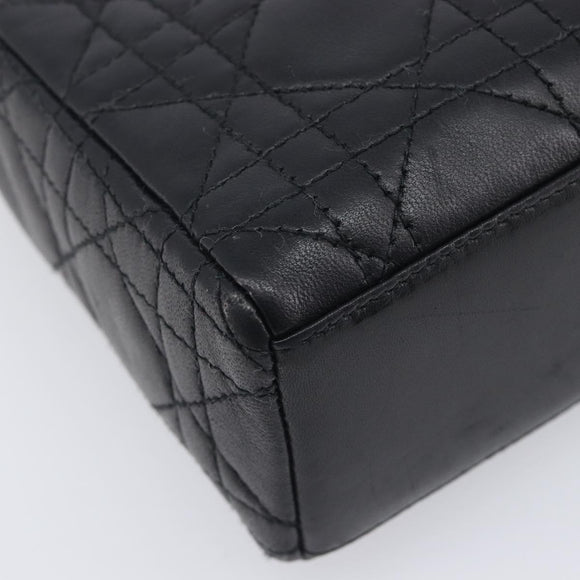 Christian Dior Mini cannage Hand Bag Lamb Skin Black Gold Auth yk21108SAM