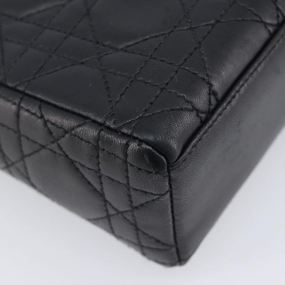 Christian Dior Mini cannage Hand Bag Lamb Skin Black Gold Auth yk21108SAM