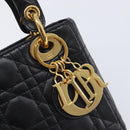 Christian Dior Mini cannage Hand Bag Lamb Skin Black Gold Auth yk21108SAM-14