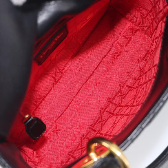 Christian Dior Mini cannage Hand Bag Lamb Skin Black Gold Auth yk21108SAM