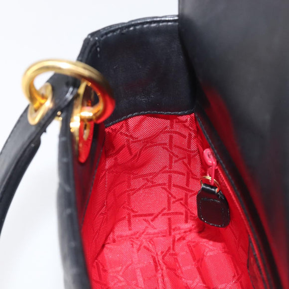 Christian Dior Mini cannage Hand Bag Lamb Skin Black Gold Auth yk21108SAM
