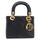 Christian Dior Mini cannage Hand Bag Lamb Skin Black Gold Auth yk21108SAM-2