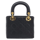 Christian Dior Mini cannage Hand Bag Lamb Skin Black Gold Auth yk21108SAM-3