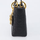 Christian Dior Mini cannage Hand Bag Lamb Skin Black Gold Auth yk21108SAM-4