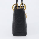 Christian Dior Mini cannage Hand Bag Lamb Skin Black Gold Auth yk21108SAM-5