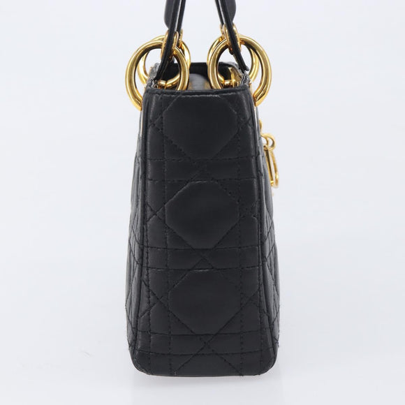Christian Dior Mini cannage Hand Bag Lamb Skin Black Gold Auth yk21108SAM