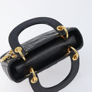 Christian Dior Mini cannage Hand Bag Lamb Skin Black Gold Auth yk21108SAM-6