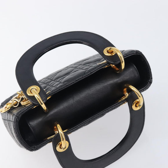 Christian Dior Mini cannage Hand Bag Lamb Skin Black Gold Auth yk21108SAM