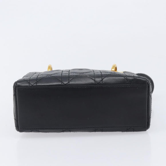 Christian Dior Mini cannage Hand Bag Lamb Skin Black Gold Auth yk21108SAM