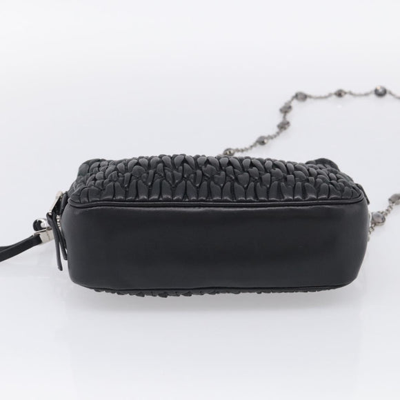 Miu Miu Matelasse Bijoux Shoulder Bag Leather 2way Black Silver Auth yk21143SAM