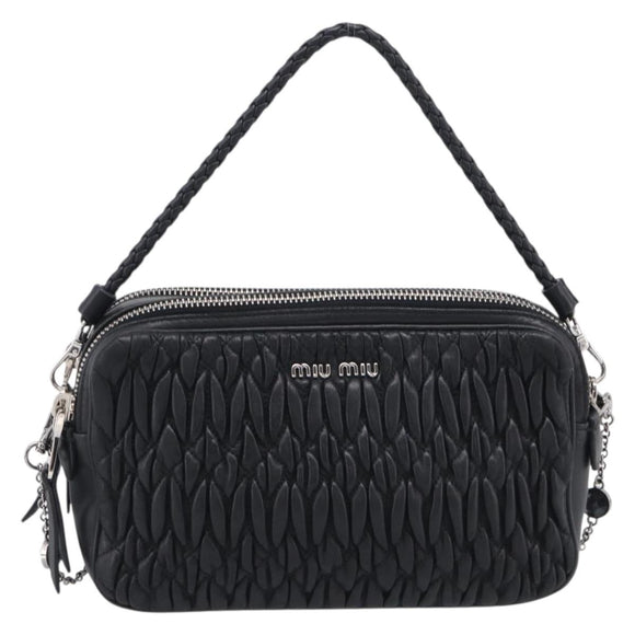 Miu Miu Matelasse Bijoux Shoulder Bag Leather 2way Black Silver Auth yk21143SAM