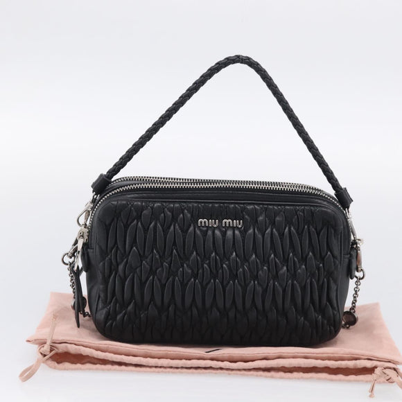 Miu Miu Matelasse Bijoux Shoulder Bag Leather 2way Black Silver Auth yk21143SAM