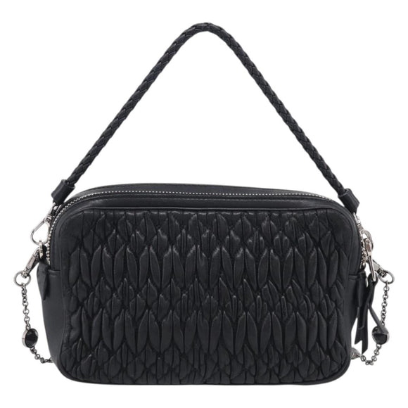 Miu Miu Matelasse Bijoux Shoulder Bag Leather 2way Black Silver Auth yk21143SAM