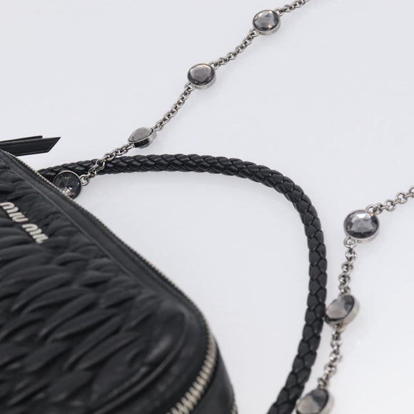 Miu Miu Matelasse Bijoux Shoulder Bag Leather 2way Black Silver Auth yk21143SAM