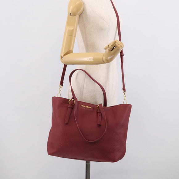 Miu Miu Tote Bag Leather 2way Red Gold Auth yk21146V