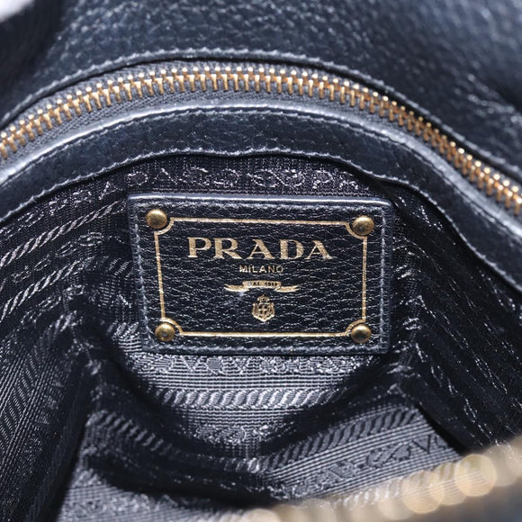 PRADA Hand Bag Leather 2way Black Gold Auth yk21147V