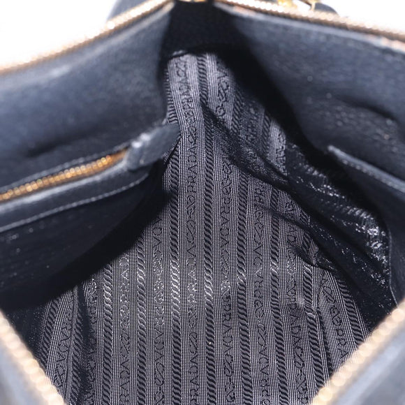 PRADA Hand Bag Leather 2way Black Gold Auth yk21147V